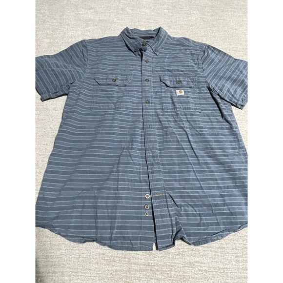 Carhartt Shirt Men’s Large Blue Button Down Short Sleeve Loose Fit Collared - Picture 1 of 11
